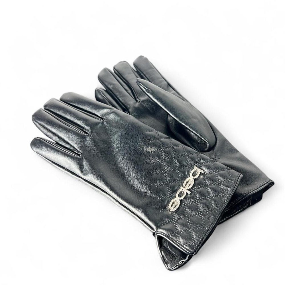 Bebe Black Leather Gloves Quilted Y2K Womens Medium